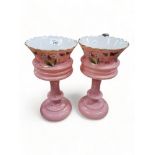 PAIR OF VICTORIAN PINK GLASS LUSTRES