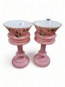 PAIR OF VICTORIAN PINK GLASS LUSTRES