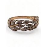 9 CARAT GOLD AND DIAMOND LEAF RING