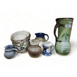 ART DECO LIZARD VASE AND QUANTITY OF STUDIO JUGS AND 5 MASONS APPLIQUE BOWLS