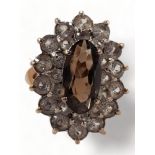 9 CARAT GOLD CLUSTER RING WITH SMOKEY TOPAZ