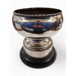 LARGE SILVER TROPHY AND STAND RNIYC 1923 - 28CM X 23CM - SILVER WEIGHT 1233G