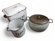 ENAMEL BREAD BIN & 2 OTHERS