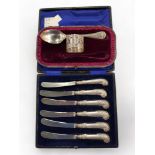 SILVER CHRISTENING SET AND SILVER HANDLED KNIVES