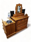 2 PINE CHEST OF DRAWERS AND DRESSING TABLE MIRROR