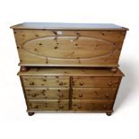 6 DRAWER PINE CHEST AND PINE OTTOMAN