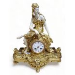 LARGE VICTORIAN GILT FIGURE MANTLE CLOCK