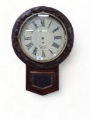 VICTORIAN FUSEE DROP DIAL WALL CLOCK, HANDS, KEY AND PENDULUM