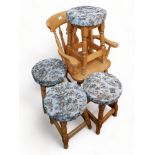 PINE FARMHOUSE CHAIR AND 4 STOOLS