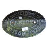 HUNSLET ENGINE CO. (LEEDS) ENGINE PLATE N0.1569 1928