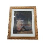 LARGE OLD GOLD GILDED FRAMED PEARS PICTURE 'YOUNG LOVE'