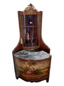 MODERN ANTIQUE FRENCH STYLE CORNER CABINET MARBLE TOPPED PAINTED BASE WHICH OPENS OUT INTO A BAR