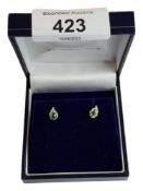 PAIR OF GOLD EMERALD AND DIAMOND EARRINGS