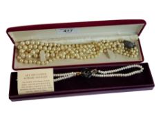 2 PAIRS OF PEARLS WITH SILVER CLASPS