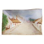 UNFRAMED WATERCOLOUR 'GLYNN VILLAGE' BY M.W.KERR 11 X 7 INCHES