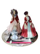 2 PARAGON FIGURES, POWDER PUFF, SMALL FIGURE AND DOULTON PLATE
