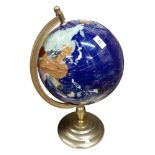 LARGE INLAID GEMSTONE WORLD GLOBE 50cm TALL