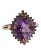 9 CARAT YELLOW GOLD, DIAMOND & AMETHYST RING SIZE M AND A HALF