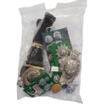 BAG OF POLICE BADGES AND BUTTONS