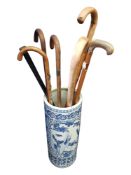 ANTIQUE ORIENTAL CERAMIC STICK STAND AND STICKS 61cm TALL