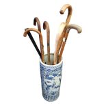 ANTIQUE ORIENTAL CERAMIC STICK STAND AND STICKS 61cm TALL