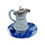 BLUE & WHITE CHARGER AND PEWTER LID JUG (RIDGEWAY & CO 1835)