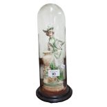 BISQUE FIGURE UNDER GLASS DOME