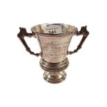 TWIN HANDLED SILVER TROPHY 4" TALL - DUBLIN 1935 INSCRIBED 'THE BRITISH PADIATRIC ASSOCIATION THE