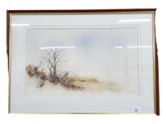 TOM KERR - WATERCOLOUR - TREE IN LANDSCAPE 50 X 30CMS