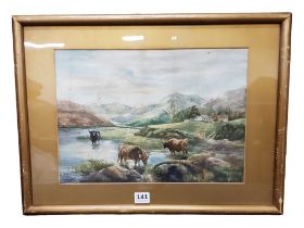 ANTIQUE WATERCOLOUR - WATERING HOLE 37 X 26CMS