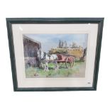 SARAH GRICE - PASTEL HORSE AND CART - 49 X 34 CMS