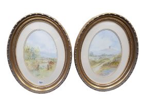 PAIR OF OVAL WATERCOLOURS BY L.MOFFETT - LANDSCAPES