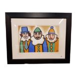 J P ROONEY - WATERCOLOUR - 3 CLOWNS 59 X 39CMS