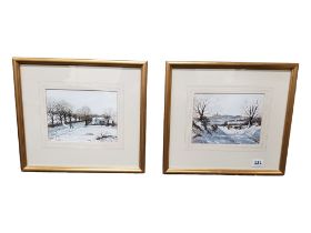 QUANN - PAIR OF WATERCOLOURS - SNOW OVER THE GLEN AND SCRABO 20 X 15CMS