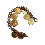 SOVEREIGN BRACELET COMPRISING 2 FULL SOVEREIGNS & 6 HALF SOVEREIGNS ON 9 CARAT GOLD BRACELET 59.69