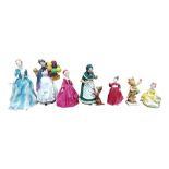 5 ROYAL DOULTON FIGURES, WORCESTER FIGURE & HUMMELL FIGURE SOLD AS SEEN