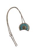 SILVER SAPPHIRE, TURQUOISE & MARCASITE BROOCH ON SILVER CHAIN
