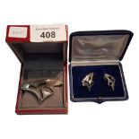 GEORG JENSEN SILVER BROOCH AND MATCHING PAIR OF EARRINGS