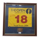 FRAMED SIGNED THE OPEN ROYAL TROON 2004 FLAG, TODD HAMILTON