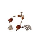 PAIR OF SILVER & AMBER DROP EARRINGS & 2 OTHER PAIRS