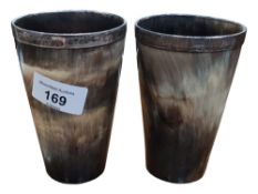 PAIR OF SILVER MOUNTED HORN GOBLETS