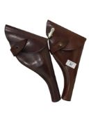 2 BROWN LEATHER OFFICERS PISTOL/GUN HOLSTERS