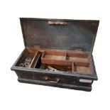 WOODEN BOX OF OLD TOOLS