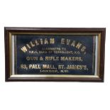 WILLIAM EVANS GUN MAKE ADVERTISING PLAQUE IN LEATHER