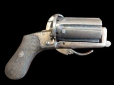 A 6-Shot 7mm Pin-Fire Self-Cocking Pepperbox Revolver, fluted barrels of 1.9" with Birmingham