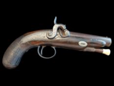 W. Hall of Fermoy An Irish 38-Bore Percussion Travelling Pistol by W. Hall, Fermoy. Round sighted