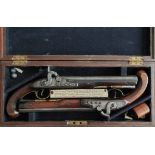 Morton of Dublin A Cased Pair of 18-Bore Percussion from Flintlock Holster Pistols by Morton,