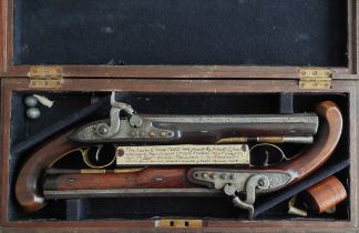 Morton of Dublin A Cased Pair of 18-Bore Percussion from Flintlock Holster Pistols by Morton,