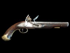 A 13-Bore Flintlock Light Dragoon Pistol. Round 8.9” fixed barrel, flat lock with throat-hole