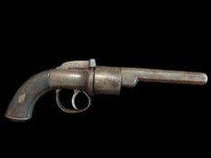 A Six-Shot 38-Bore Open Frame Bar-Hammer Transitional Percussion Revolver. 4.7” Octagonal barrel,